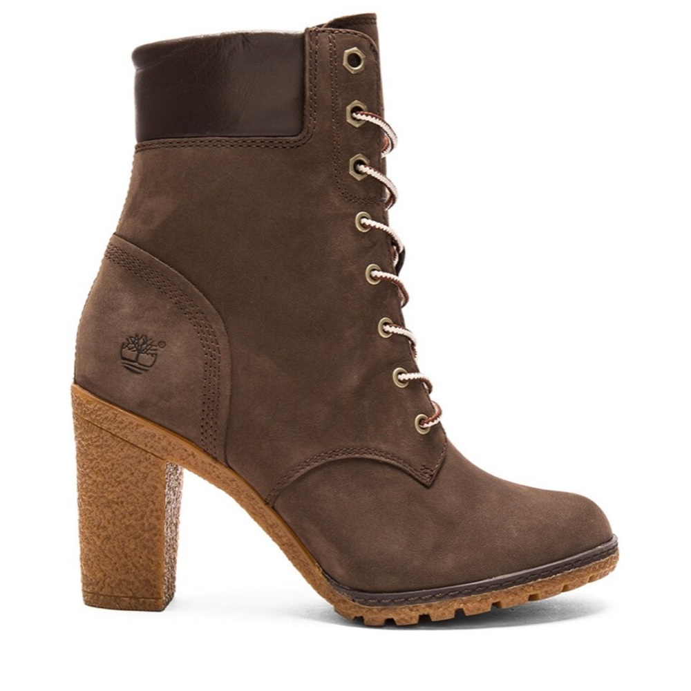 TIMBERLAND “Glancy” Heeled Boot in Brown, Sz 8.5